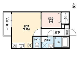 クラウド鳥羽見 2階1LDKの間取り
