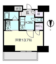 名古屋市営名城線 久屋大通駅 徒歩2分の賃貸マンション 11階1Kの間取り
