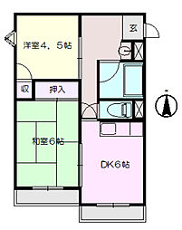 名鉄瀬戸線 矢田駅 徒歩3分の賃貸マンション 4階2DKの間取り