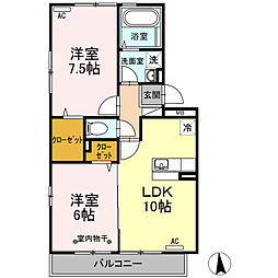 つくばエクスプレス 六町駅 徒歩22分の賃貸アパート 3階2LDKの間取り