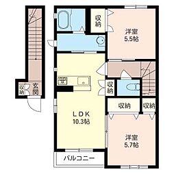 ウィズ　Ａ 2階2LDKの間取り