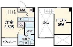 ラ　ヴィータ　フェリーチェ 2階ワンルームの間取り