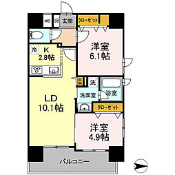Ｄ−ｒｏｏｍ早稲田 13階2LDKの間取り