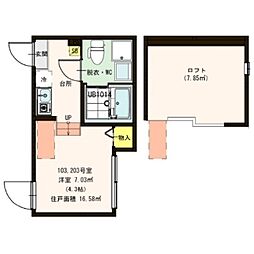 東武伊勢崎線 小菅駅 徒歩8分の賃貸アパート 1階ワンルームの間取り