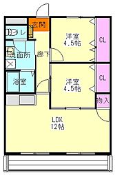JR両毛線 前橋駅 徒歩25分の賃貸マンション 2階2LDKの間取り