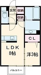 シャトー・デュ・ボヌール　Ａ 2階1LDKの間取り