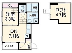 ハーモニーテラス二番VI 2階1DKの間取り