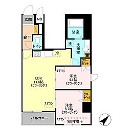 JR武蔵野線 東川口駅 徒歩7分の賃貸マンション 2階2LDKの間取り
