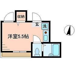 イルビラージュ平和台 2階1Kの間取り