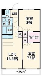 名古屋市営名城線 自由ヶ丘駅 徒歩8分の賃貸マンション 3階2LDKの間取り