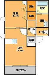 JR両毛線 国定駅 3.5kmの賃貸アパート 1階1LDKの間取り