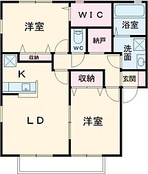東武桐生線 阿左美駅 徒歩13分の賃貸アパート 2階2LDKの間取り