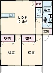 クイーンハイツＧ 2階2LDKの間取り