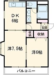 東武伊勢崎線 新伊勢崎駅 徒歩32分の賃貸アパート 2階2DKの間取り