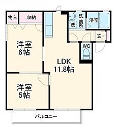 JR両毛線 国定駅 4.3kmの賃貸アパート 1階2LDKの間取り