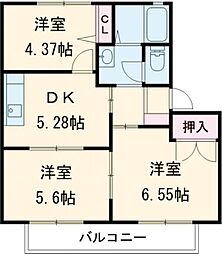 JR両毛線 伊勢崎駅 3.9kmの賃貸アパート 2階3DKの間取り