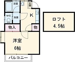 リヴハウス 2階1DKの間取り