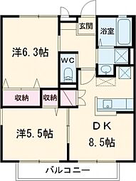 上毛電気鉄道 膳駅 3.8kmの賃貸アパート 1階2DKの間取り