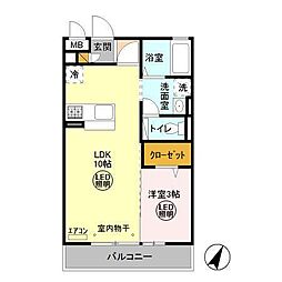 アクエリアス 3階1LDKの間取り