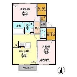グランマーレ　Ｅ 2階2DKの間取り