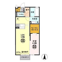 JR常磐線 友部駅 徒歩14分の賃貸アパート 2階1LDKの間取り