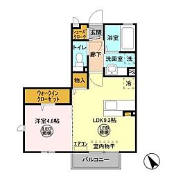 グランシャリオII 2階1LDKの間取り