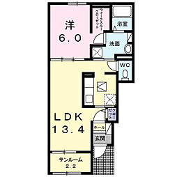 グレイスＫ　楠　Ｂ 1階1LDKの間取り