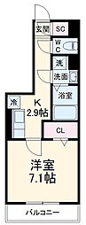 ＧＲＡＮＤ　Ｄーｒｏｏｍ月見 2階1Kの間取り
