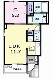 コスモ・ビリン 1階1LDKの間取り