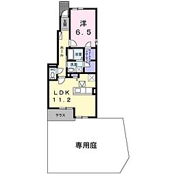 グランデュールII 1階1LDKの間取り