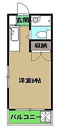 JR中央線 西八王子駅 徒歩8分の賃貸マンション 3階ワンルームの間取り