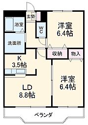 シャトー1 2LDKの間取図画像