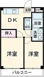 メゾン・ド・クレール 2階2DKの間取り
