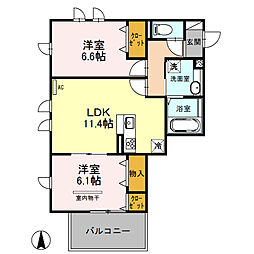 ヌヌース南鳩ヶ谷 3階2LDKの間取り