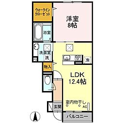 JR横浜線 相原駅 徒歩13分の賃貸アパート 1階1LDKの間取り