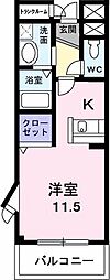 グリーンヒルズ大澤 ワンルームの間取図画像