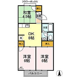 スカイハイツ小野 2階3DKの間取り