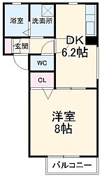 名古屋市営鶴舞線 平針駅 徒歩26分の賃貸アパート 2階1DKの間取り