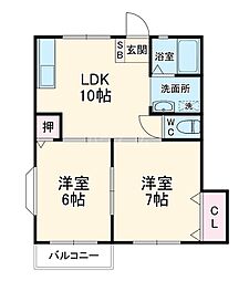 フォレストビュー 202 2階2LDKの間取り