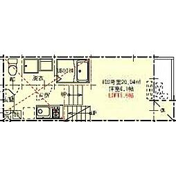 ハーモニーテラス荒中町II 1階1Kの間取り