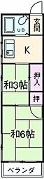 永山コーポ 2階2Kの間取り