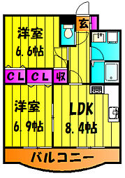 JR京浜東北・根岸線 赤羽駅 徒歩20分の賃貸マンション 3階2LDKの間取り