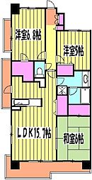 パティオタワー大宮 7階3LDKの間取り