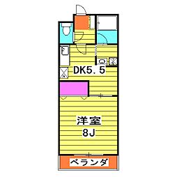 ローズガーデン 2階1DKの間取り