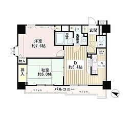 JR埼京線 十条駅 徒歩9分の賃貸マンション 4階2DKの間取り