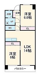 ウィンザーＫ＆Ｙ 4階2LDKの間取り