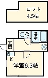 ドミール西が丘 1階ワンルームの間取り