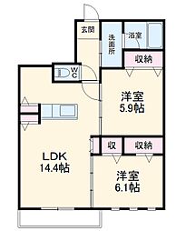 エスペランサII 2階2LDKの間取り