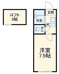 マリオ笹川　Ｂ棟 1階1Kの間取り