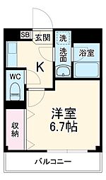 オーキッドコート 4階1Kの間取り